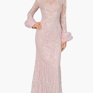 Lara feather sleeve gown